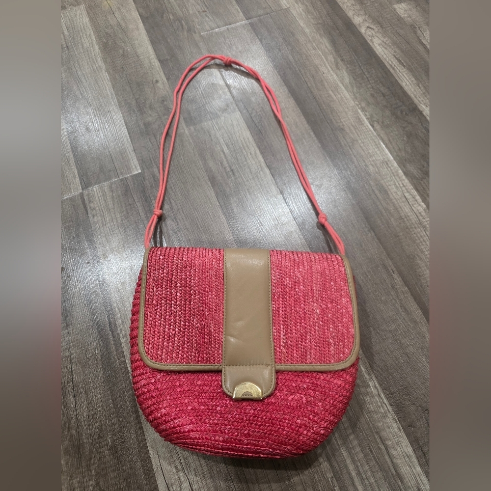 Cottagecore Boho Coral Pink Straw Wicker Crossbody Bag Spell Gypsy Revolve Y2k